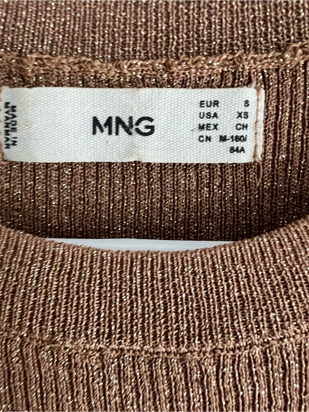Mango Brown Metallic Knit Top, XS - Picture 2 of 3